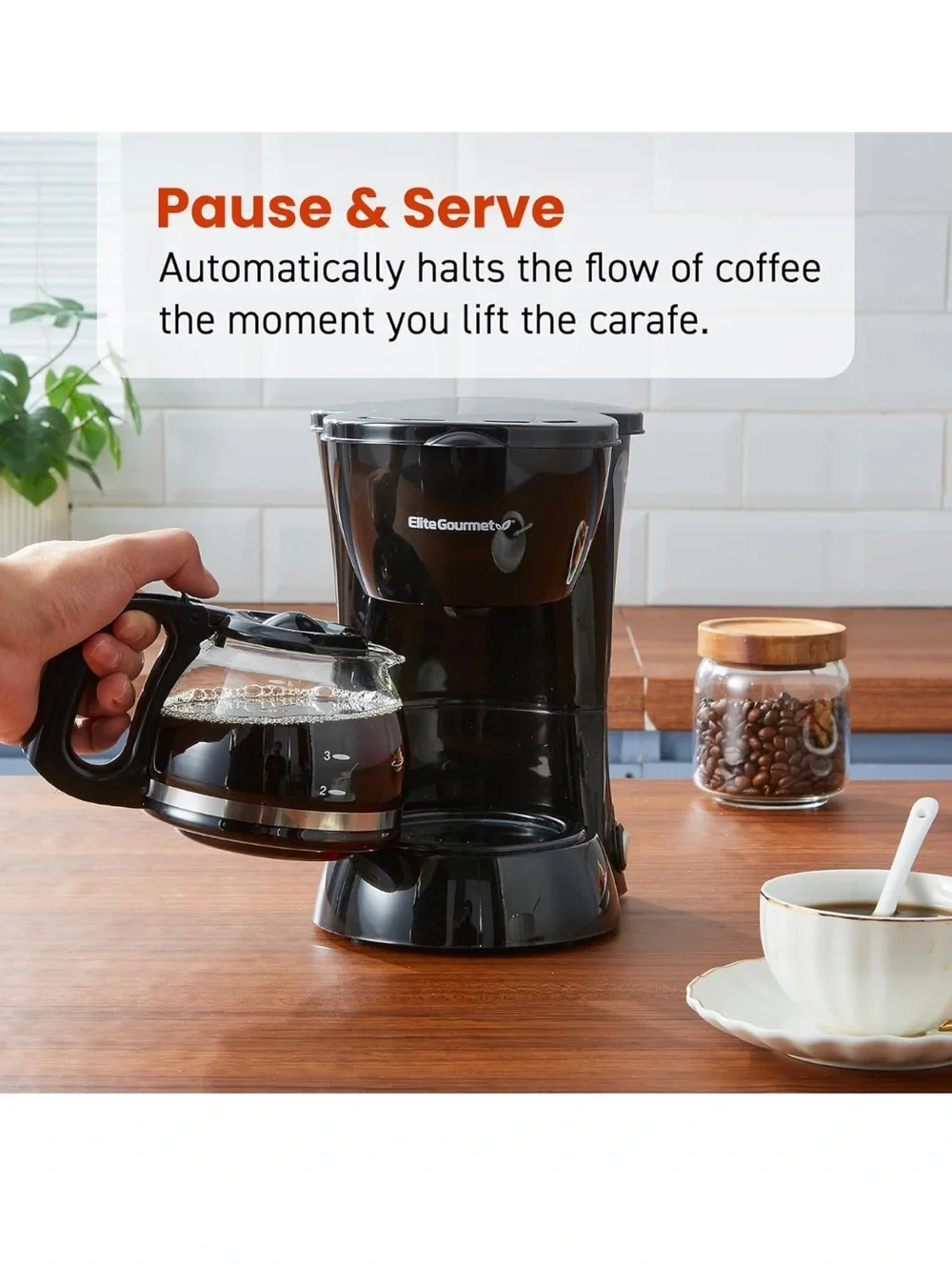 Elite Gourmet 4-Cup Compact Black Drip Coffee Maker with Glass Carafe